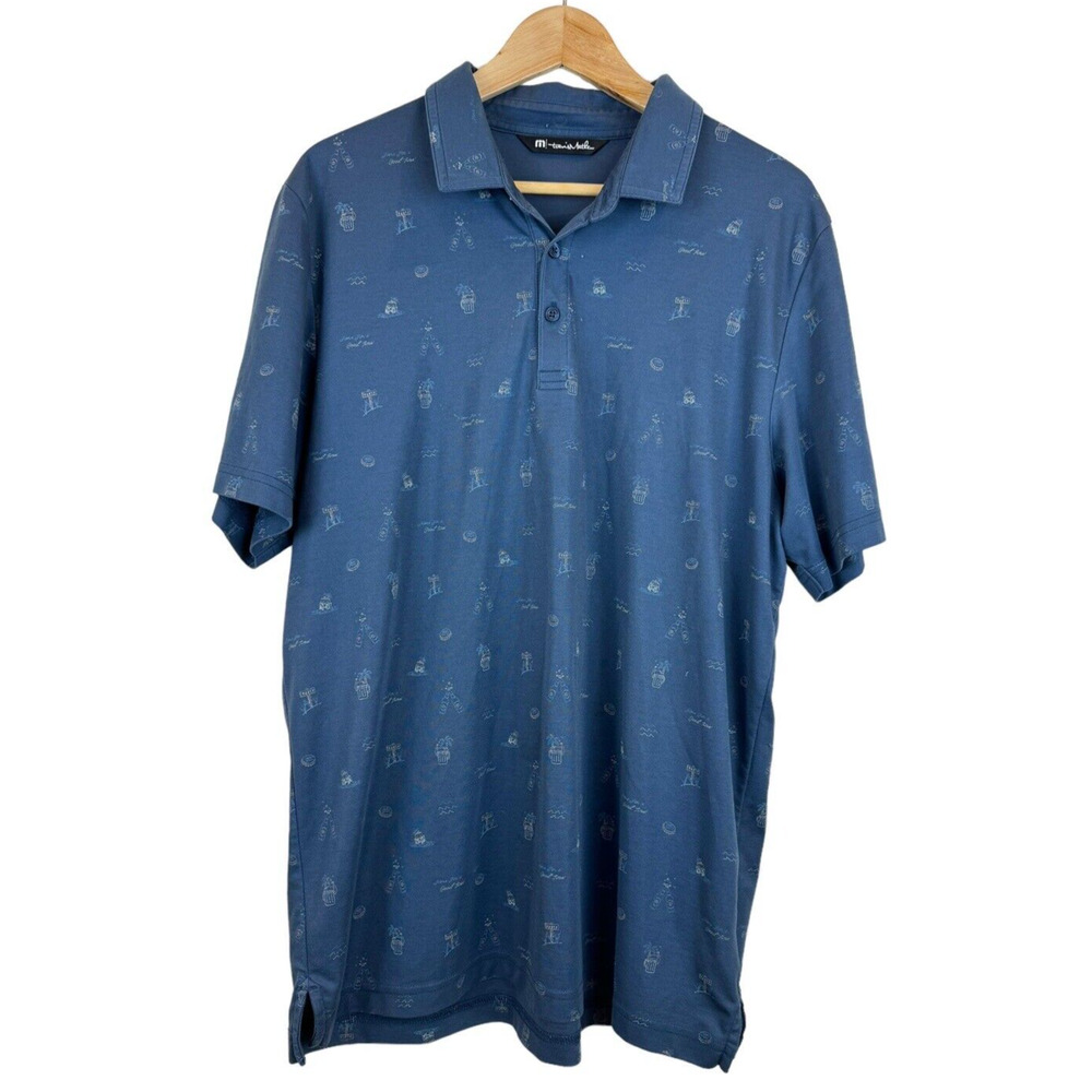 Travis Mathew Men's XL Blue Beer Glass Party All Over Print Golf Polo Wicking